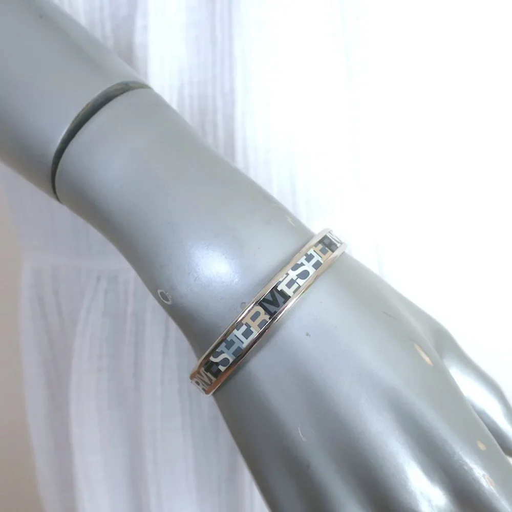 HERMES CAPITALES ENAMEL NARROW BANGLE BRACELET GRAY/SILVER SIZE MEDIUM - Picture 2 of 6